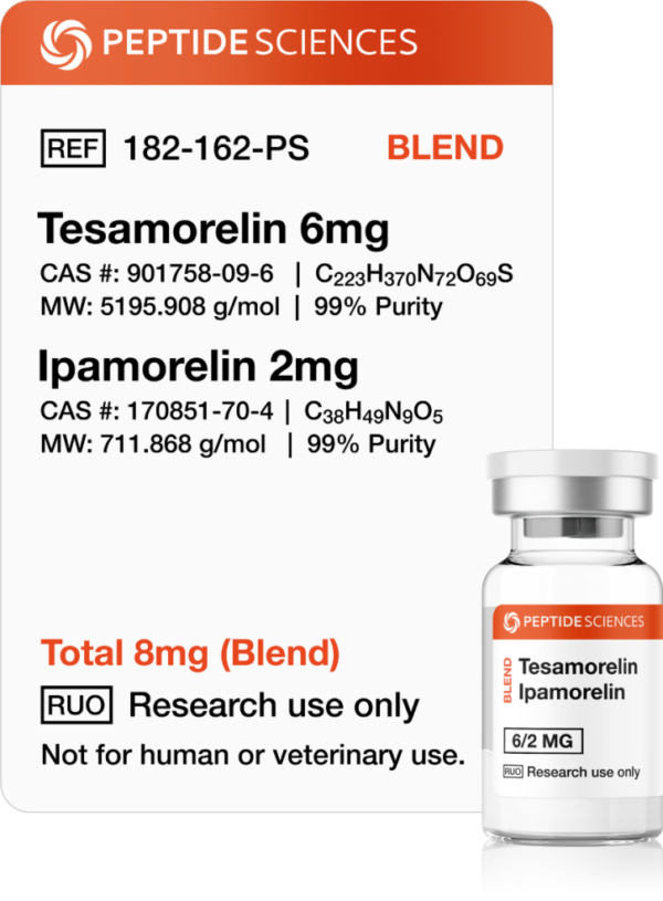 Tesamorelin and Ipamorelin 8mg peptide blend for research in UAE laboratories